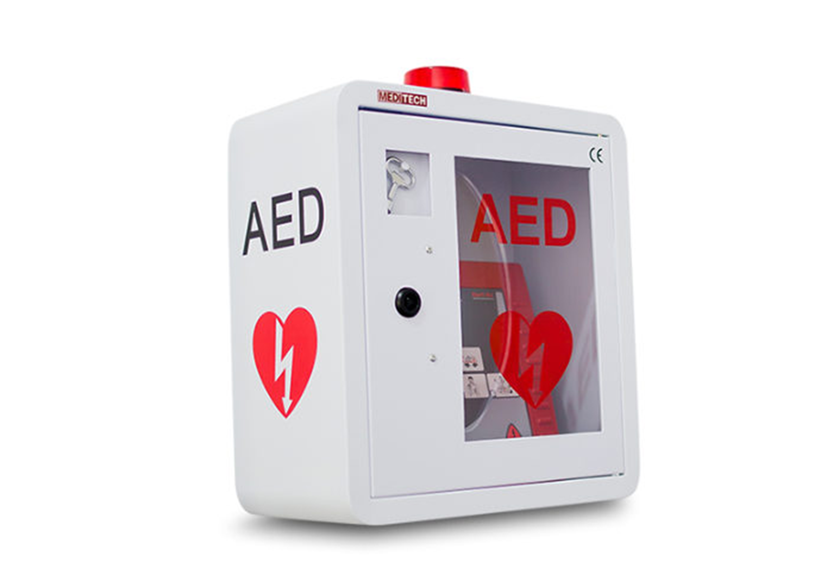 Wall-mounted automated external defibrillator box for secure AED storage in public and workplace areas